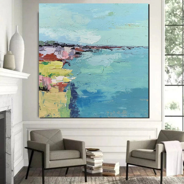 Seashore Abstract Painting, Hand Painted Abstract Painting, Extra Large Abstract Paintings on Canvas, Bedroom Wall Art Ideas, Abstract Landscape Painting-Art Painting Canvas