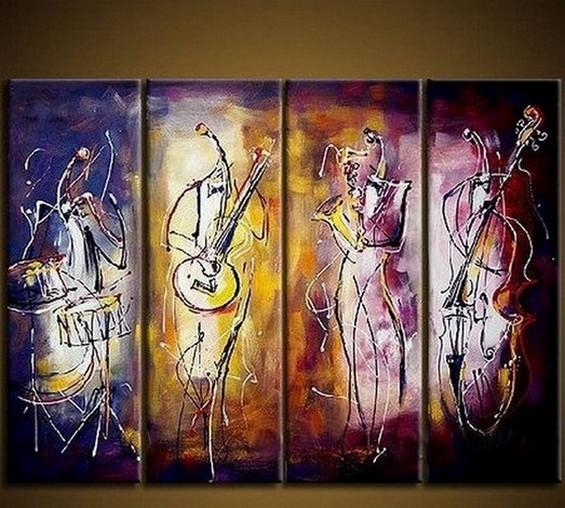 Music Player Painting, Extra Large Painting Above Sofa, 4 Piece Abstract Painting, Simple Abstract Wall Art, Modern Paintings for Living Room-Art Painting Canvas