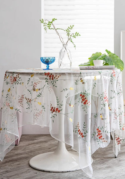 Spring Flower Rectangular Tablecloth for Oval Table, Extra Large Lace Tablecloths, Lace Embroidered Table Covers, Rectangular Table Covers for Coffee Table-Art Painting Canvas