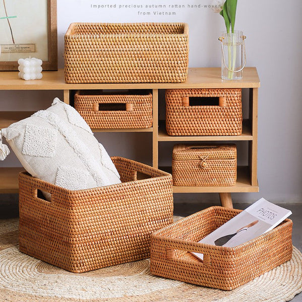 Woven Rattan Storage Baskets for Bedroom, Storage Basket for Shelves, Large Rectangular Storage Baskets for Clothes, Storage Baskets for Kitchen-Art Painting Canvas