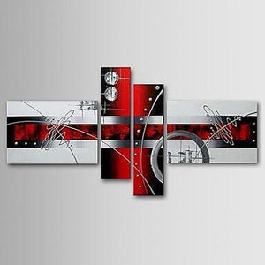 Simple Modern Wall Art, Acrylic Painting for Living Room, Black and Red Abstract Painting, 4 Piece Canvas Paintings, Contemporary Wall Art Ideas-Art Painting Canvas