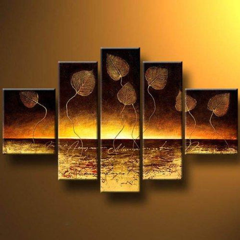 Modern Abstract Painting, Golden Leaves Painting, Abstract Canvas Paintings, Canvas Painting for Dining Room, Modern Wall Art Paintings-Art Painting Canvas