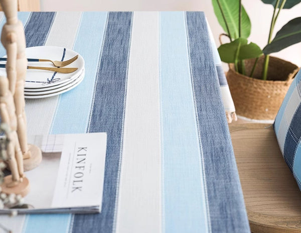 Rectangular Table Covers for Coffee Table, Blue Stripe Rectangular Tablecloth for Oval Table, Cotton and Linen Tablecloths, Modern Table Cloths for Dining Room-Art Painting Canvas