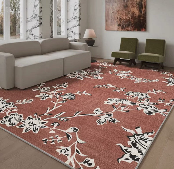 Modern Rugs for Living Room, Abstract Contemporary Rugs Next to Bed, Flower Pattern Contemporary Modern Rugs, Modern Rugs for Dining Room-Art Painting Canvas