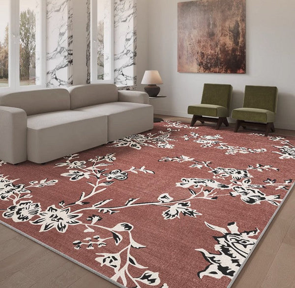 Modern Rugs for Living Room, Abstract Contemporary Rugs Next to Bed, Flower Pattern Contemporary Modern Rugs, Modern Rugs for Dining Room-Art Painting Canvas