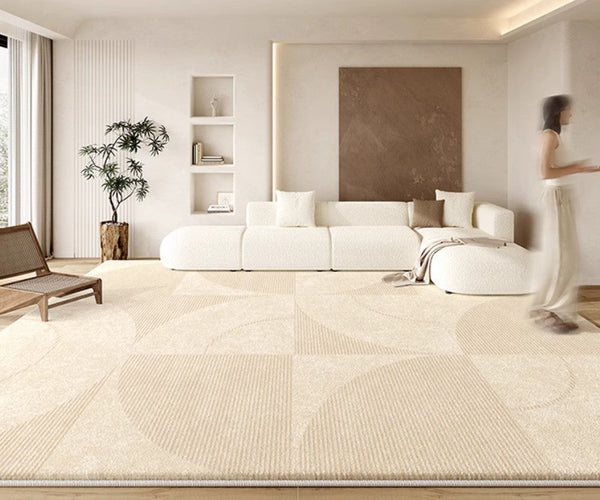 Abstract Contemporary Rugs for Bedroom, Dining Room Floor Rugs, Modern Rugs for Office, Large Cream Color Rugs in Living Room, Modern Rugs under Sofa-Art Painting Canvas