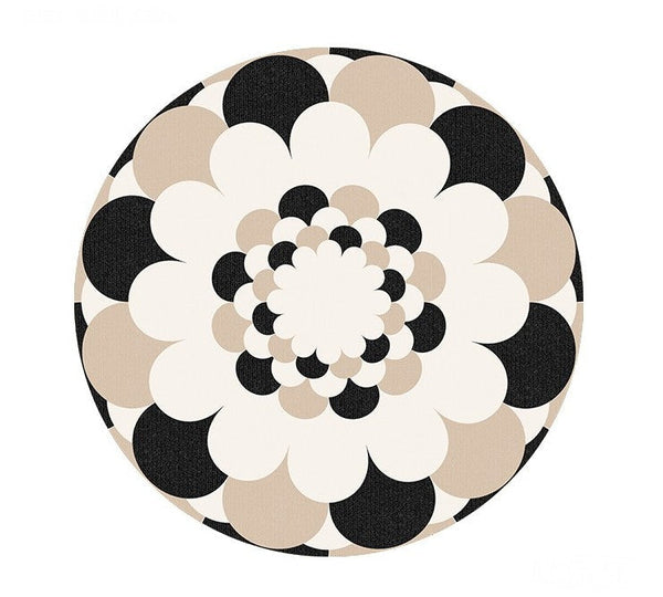 Abstract Contemporary Round Rugs under Chairs, Circular Area Rugs for Bedroom, Modern Rugs for Dining Room, Flower Pattern Modern Rugs for Living Room-Art Painting Canvas