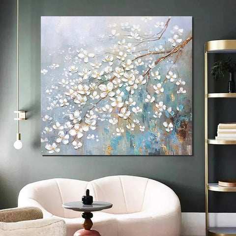 Abstract Flower Painting, Extra Large Abstract Paintings on Canvas, Hand Painted Abstract Painting, Bedroom Wall Art Ideas, Heavy Texture Painting-Art Painting Canvas