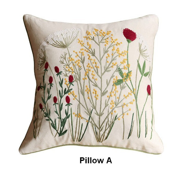 Farmhouse Decorative Pillows for Sofa, Embroider Flower Cotton Pillow Covers, Spring Flower Decorative Pillows for Bedroom, Decorative Pillows for Couch-Art Painting Canvas