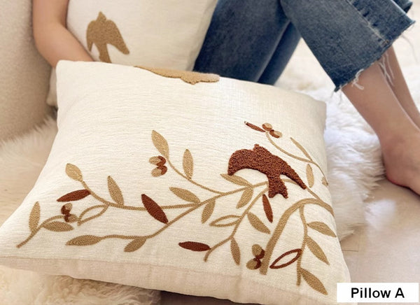 Square Decorative Pillow Covers, Decorative Pillows for Couch, Farmhouse Decorative Pillows for Sofa, Spring Swallow Decorative Pillows for Bedroom-Art Painting Canvas