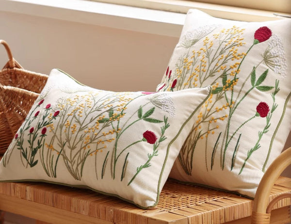 Decorative Pillows for Couch, Farmhouse Decorative Pillows for Sofa, Embroider Flower Cotton Pillow Covers, Spring Flower Decorative Pillows for Bedroom-Art Painting Canvas