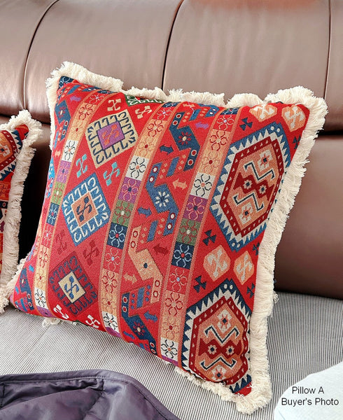 Oriental Throw Pillow for Couch, Bohemian Decorative Sofa Pillows for Bedroom, Geometric Decorative Throw Pillows for Living Room-Art Painting Canvas