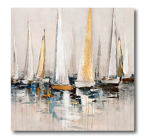 Sail Boat Paintings, Modern Acrylic Canvas Painting, Acrylic Painting on Canvas, Simple Painting Ideas for Dining Room, Oversized Canvas Painting for Sale-Art Painting Canvas