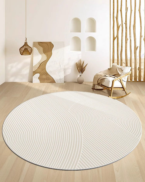 Abstract Contemporary Round Rugs for Dining Room, Soft Modern Rugs for Dining Room, Geometric Modern Rug Ideas for Living Room, Circular Modern Rugs for Bathroom-Art Painting Canvas