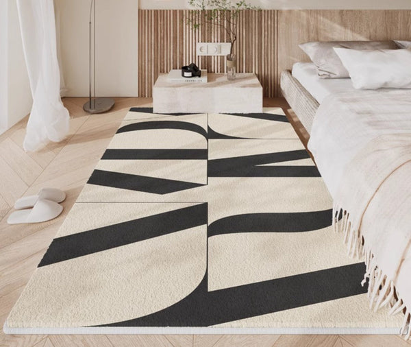 Ultra Modern Rugs for Living Room, Geometric Contemporary Rugs Next to Bed, Black Contemporary Modern Rugs, Modern Rugs for Dining Room-Art Painting Canvas