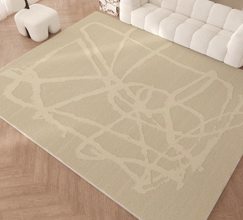 Large Modern Rugs for Living Room, Cream Modern Rugs for Bedroom, Modern Rugs for Dining Room, Abstract Geometric Modern Rugs-Art Painting Canvas