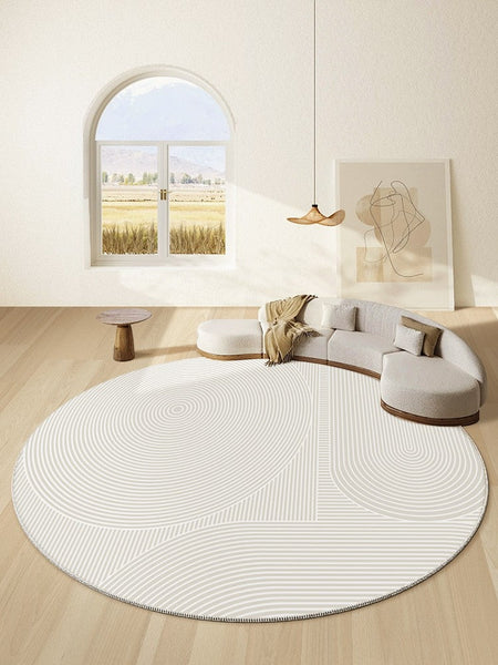 Bedroom Abstract Modern Area Rugs, Contemporary Modern Rug for Living Room, Geometric Round Rugs for Dining Room, Circular Modern Rugs under Chairs-Art Painting Canvas