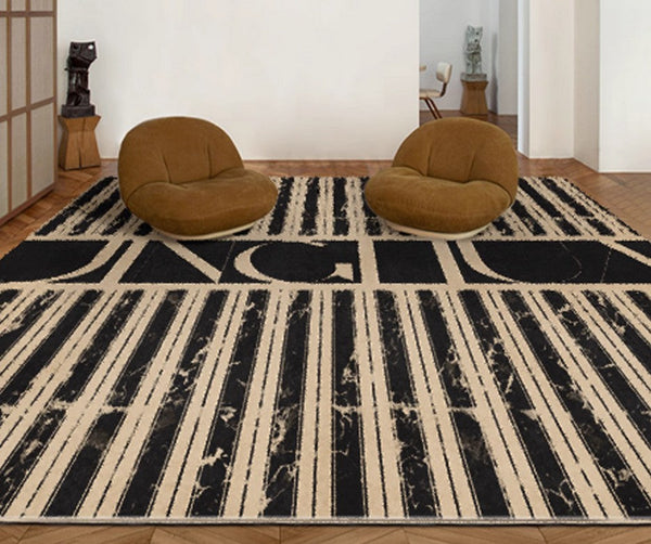 Ultra Modern Area Rug for Living Room, Contemporary Black Rugs for Dining Room, Bedroom Floor Rugs, Large Modern Floor Carpets for Office-Art Painting Canvas