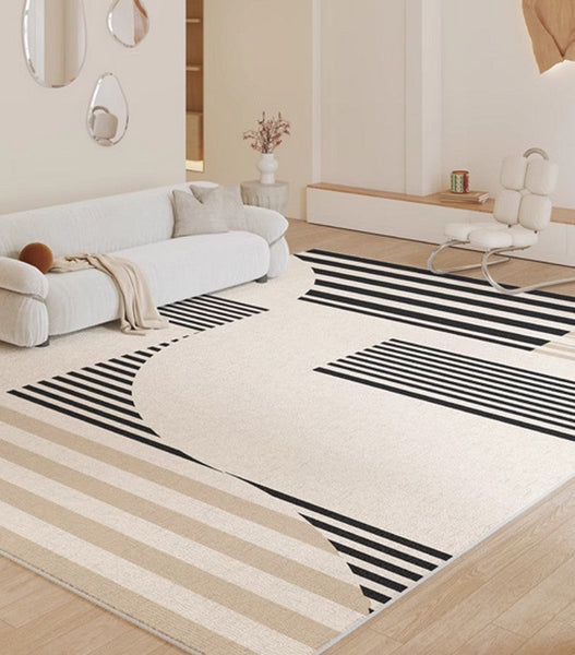 Contemporary Modern Rugs, Modern Rugs for Living Room, Black Stripe Abstract Contemporary Rugs Next to Bed, Modern Rugs for Dining Room-Art Painting Canvas