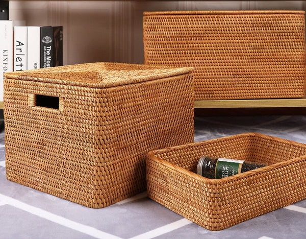 Oversized Rattan Storage Basket, Extra Large Rectangular Storage Basket for Clothes, Storage Baskets for Bathroom, Bedroom Storage Baskets-Art Painting Canvas