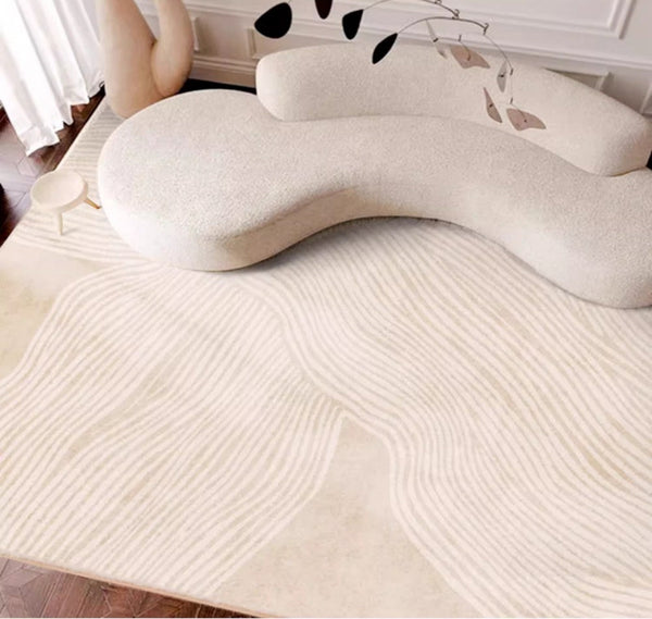 Cream Color Modern Living Room Rugs, Dining Room Modern Rugs, Thick Soft Floor Carpets for Living Room, Soft Contemporary Rugs for Bedroom-Art Painting Canvas