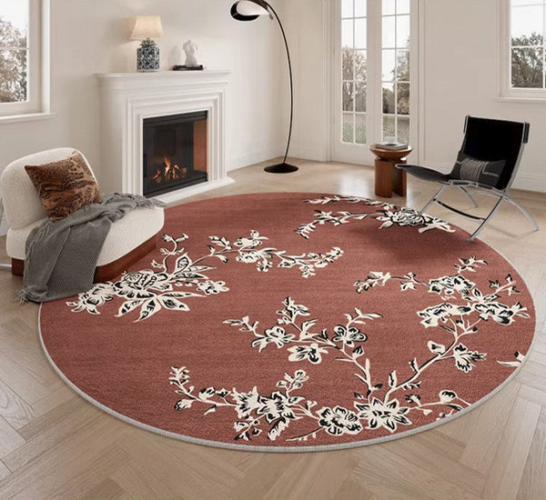 Abstract Contemporary Round Rugs, Modern Rugs for Dining Room, Flower Pattern Modern Rugs for Bathroom, Circular Modern Rugs under Coffee Table-Art Painting Canvas