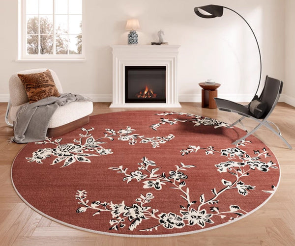 Abstract Contemporary Round Rugs, Modern Rugs for Dining Room, Flower Pattern Modern Rugs for Bathroom, Circular Modern Rugs under Coffee Table-Art Painting Canvas