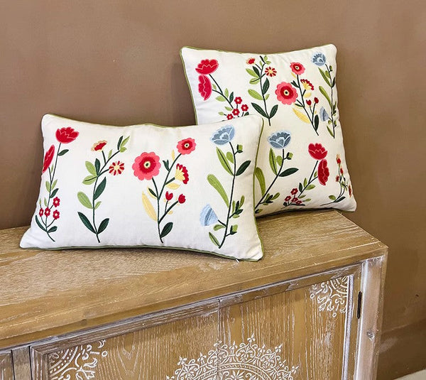 Throw Pillows for Couch, Spring Flower Decorative Throw Pillows, Farmhouse Sofa Decorative Pillows, Embroider Flower Cotton Pillow Covers-Art Painting Canvas