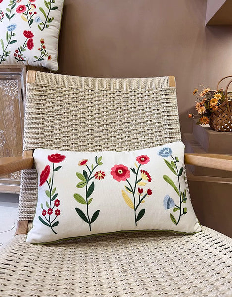 Throw Pillows for Couch, Spring Flower Decorative Throw Pillows, Farmhouse Sofa Decorative Pillows, Embroider Flower Cotton Pillow Covers-Art Painting Canvas