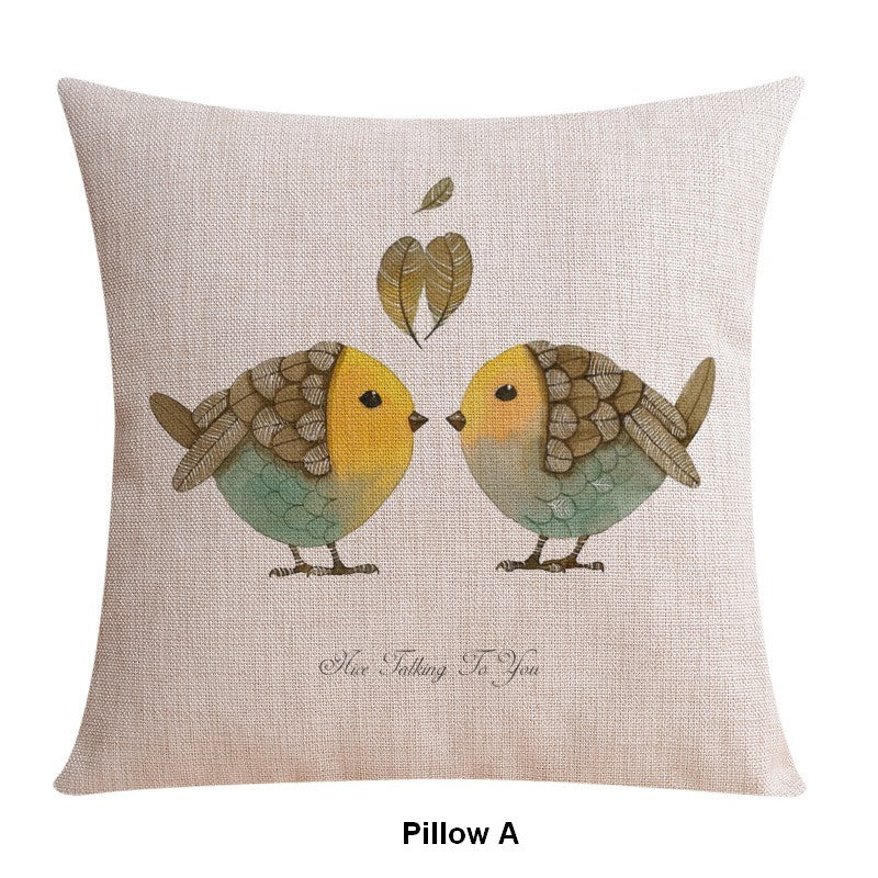 Decorative Sofa Pillows for Dining Room, Simple Decorative Pillow Covers, Love Birds Throw Pillows for Couch, Singing Birds Decorative Throw Pillows-Art Painting Canvas