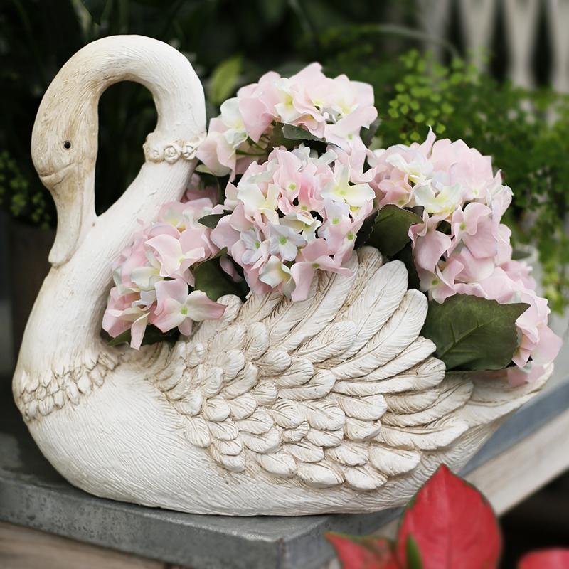 White Swan Flower Pot, Small Animal Statue for Garden Ornament, Swan Lovers Statues, Villa Courtyard Decor, Outdoor Decoration Ideas, Garden Ideas-Art Painting Canvas