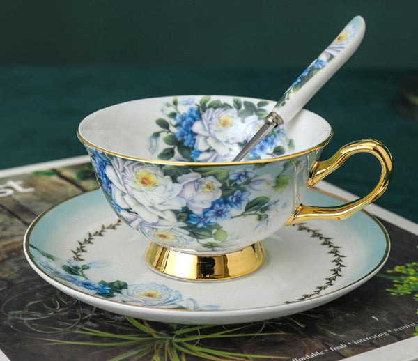 Royal Bone China Porcelain Tea Cup Set, Rose Flower Pattern Ceramic Cups, Elegant British Ceramic Coffee Cups, Unique Tea Cup and Saucer in Gift Box-Art Painting Canvas