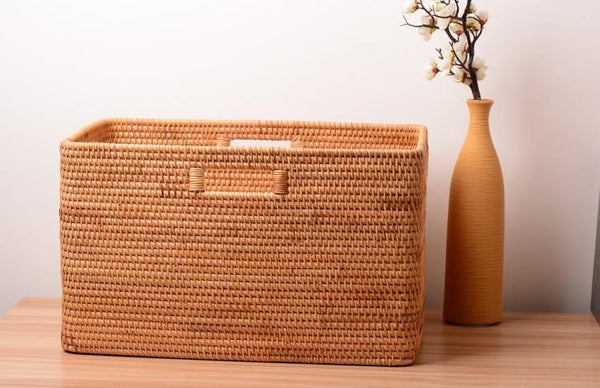 Rattan Basket, Rectangular Storage Basket, Storage Baskets for Shelves, Storage Baskets for Bedroom, Laundry Storage Basket for Clothes-Art Painting Canvas