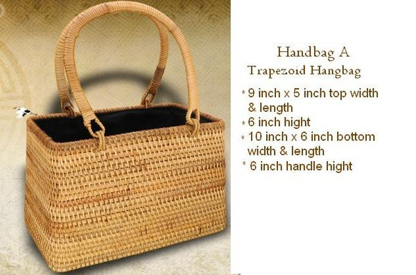 Handmade Rattan Wicker Serving Basket, Small Vintage Woven Handbag-Art Painting Canvas