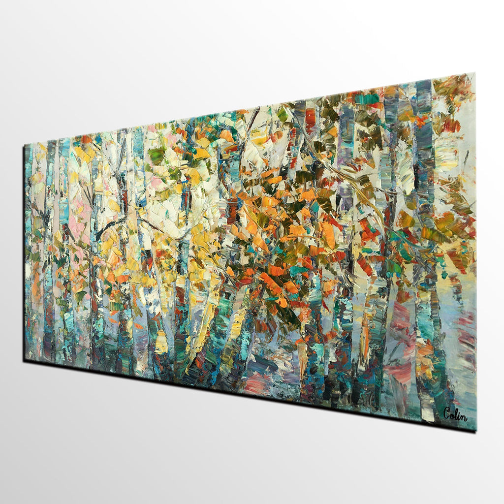 Canvas Art, Autumn Birch Tree Painting, Abstract Landscape Painting, A ...