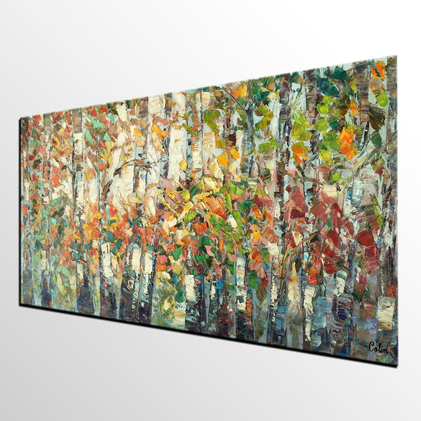 Landscape Painting, Autumn Birch Tree Painting, Custom Large Wall Art, Oil Painting, Canvas Painting-Art Painting Canvas