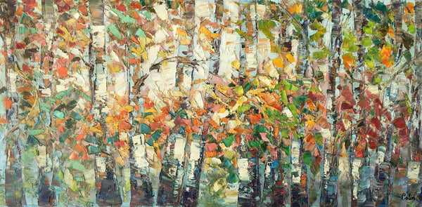 Landscape Painting, Autumn Birch Tree Painting, Custom Large Wall Art, Oil Painting, Canvas Painting-Art Painting Canvas