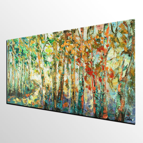 Contemporary Art, Wall Art, Birch Tree Painting, Abstract Painting, Custom Canvas Painting, Oil Painting-Art Painting Canvas