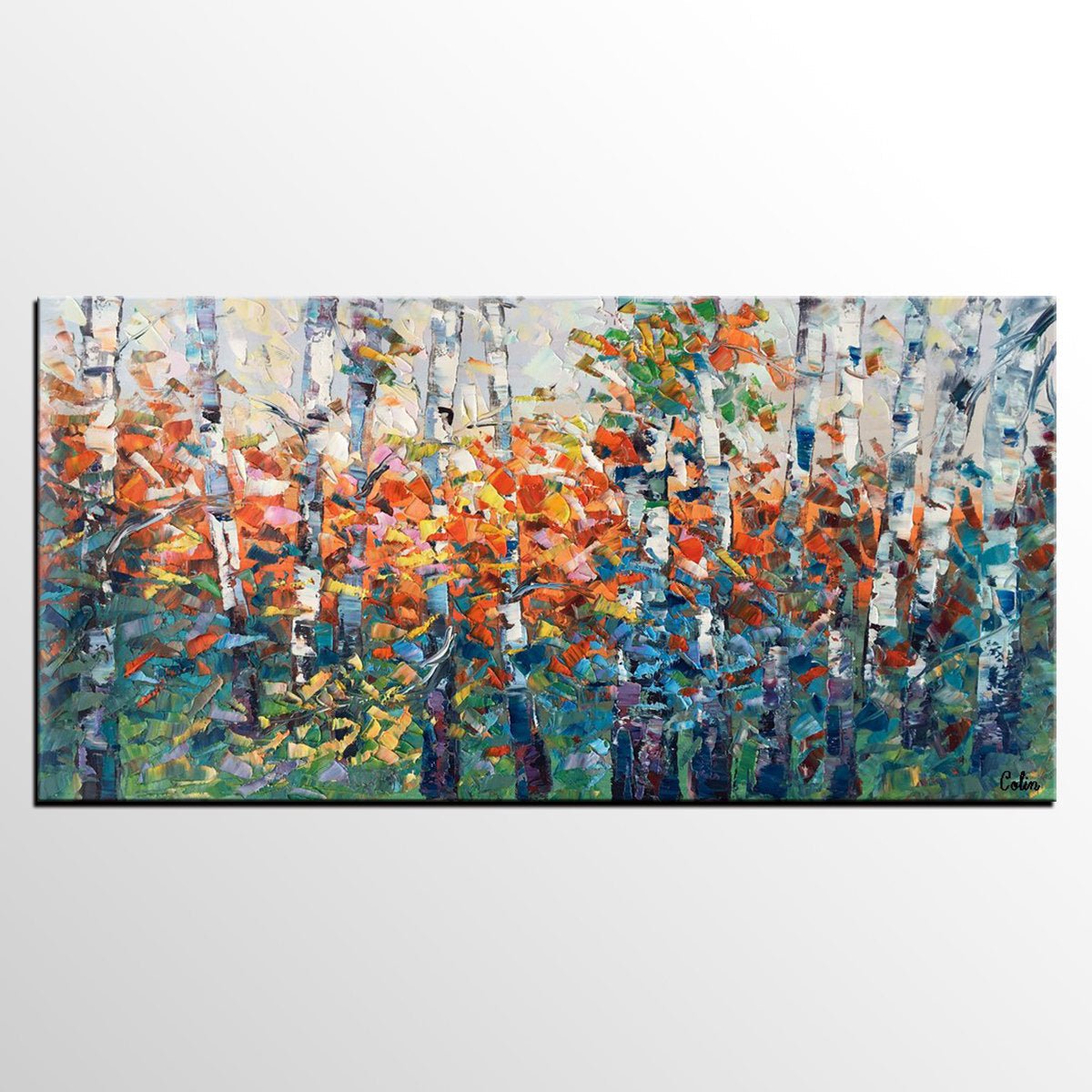 Birch Tree Painting, Impasto Art, Large Canvas Art, Bedroom Canvas Painting, Custom Extra Large Painting-Art Painting Canvas