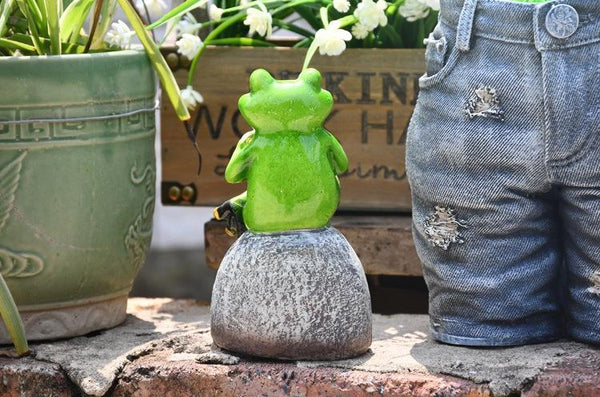 Frog Drinking Coffee Statue for Garden, Animal Statue for Garden Courtyard Ornament, Villa Outdoor Decor Gardening Ideas-Art Painting Canvas