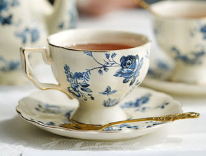 Blue Bone China Porcelain Tea Cup Set, British Royal Ceramic Cups for