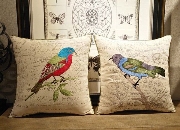 Decorative Throw Pillows, Bird Throw Pillows, Pillows for Farmhouse, Sofa Throw Pillows, Embroidery Throw Pillows, Rustic Pillows for Couch-Art Painting Canvas