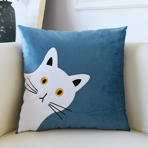 Lovely Cat Pillow Covers for Kid's Room, Modern Sofa Decorative Pillows, Cat Decorative Throw Pillows for Couch, Modern Decorative Throw Pillows-Art Painting Canvas