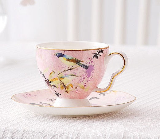 Elegant Pink Ceramic Coffee Mug, Beautiful Bird Flower Ceramic Mug, La –  Art Painting Canvas