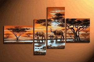 African Painting Sunset Animal Painting, African Painting, Living Room Wall Art, Modern Art, Contemporary Art, Modern Art-Art Painting Canvas