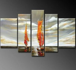 Sailing Boat art Sea, Abstract Art, Canvas Painting, Wall Art, Large Art, Abstract Painting, Living Room Art, 5 Piece Wall Art, Landscape Painting-Art Painting Canvas