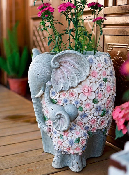 Modern Garden Flower Pot, Unique Animal Statue for Garden Ornaments, Beautiful Elephant Flowerpot, Resin Statue for Garden, Villa Outdoor Decor Gardening Ideas-Art Painting Canvas