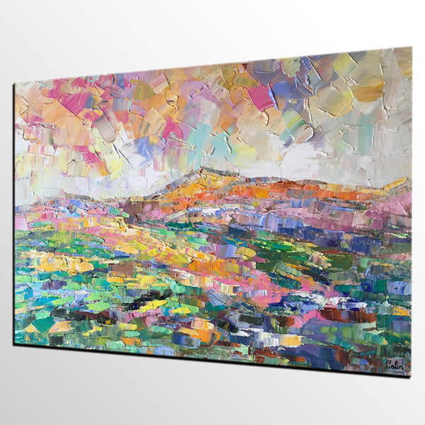 Abstract Mountain Landscape Painting, Custom Landscape Painting on Canvas, Large Painting for Living Room, Heavy Texture Painting-Art Painting Canvas