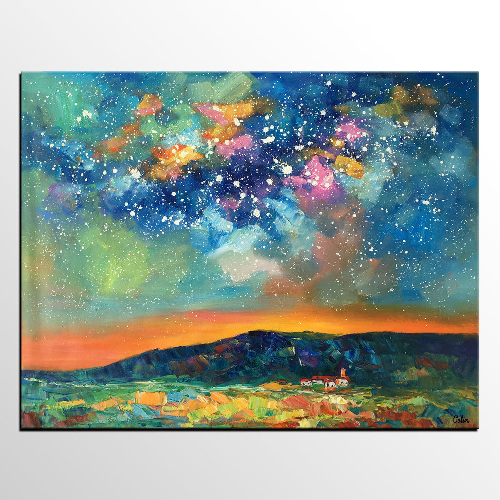 Abstract Art Painting, Abstract Landscape Painting, Starry Night Sky A –  artworkcanvas