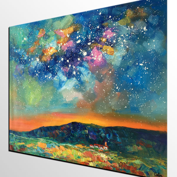 Heavy Texture Abstract Painting, Starry Night Sky, Landscape Painting, Custom Large Art-Art Painting Canvas